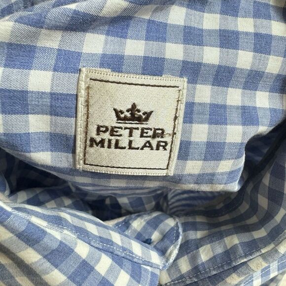 Peter Millar Button Up Shirt Mens Large Blue Gingham Check Long Sleeve Casual - Picture 10 of 10